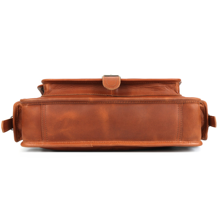 Brown leather bag on a white background