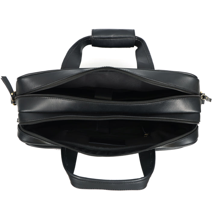 Black leather briefcase on a white background