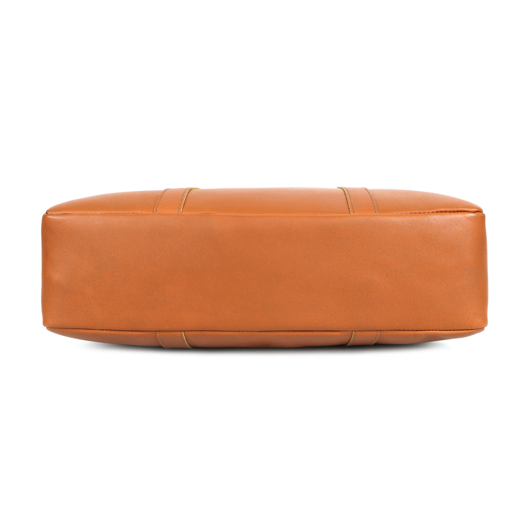 Brown leather ottoman on a white background