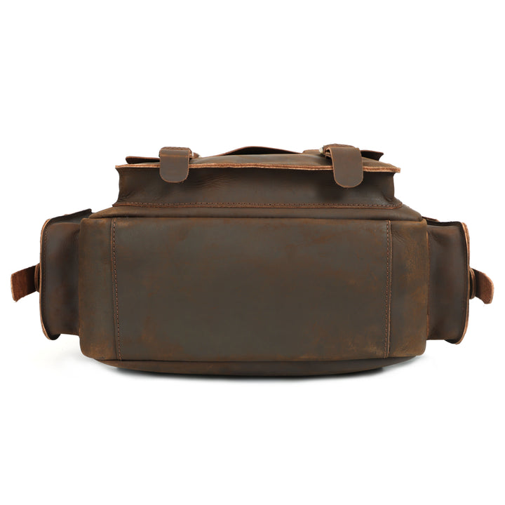 Brown leather bag on a white background