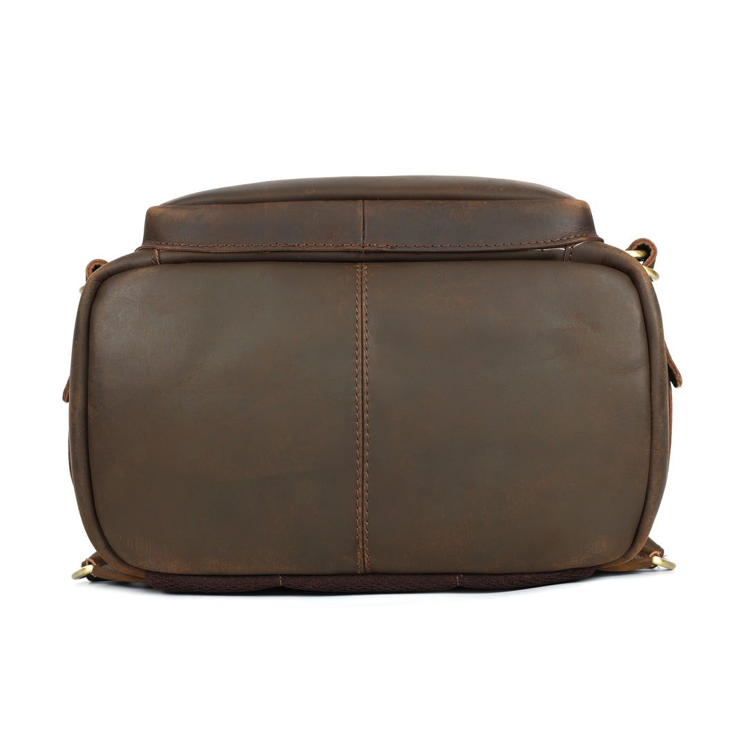 Brown leather bag on a white background